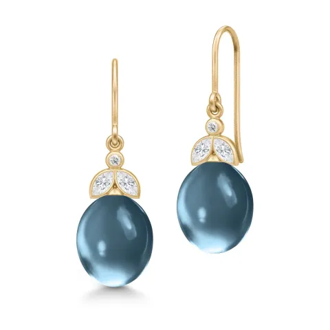 Julie Sandlau Tasha druppel blauwe oorbellen in zilver met 22 karaats verguldsel witte zirkoon blauwe kristal