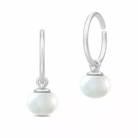 8 mm Julie Sandlau Perla hoop parel creool in satijn gerodineerd sterling zilver