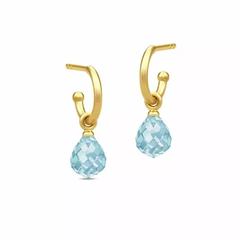 Julie Sandlau Evening Dew druppel kristal halfcreool in verguld sterlingzilver blauwe kristal