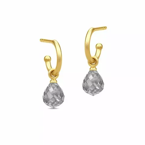 Julie Sandlau Evening Dew druppel halfcreool in verguld sterlingzilver grijs kristal