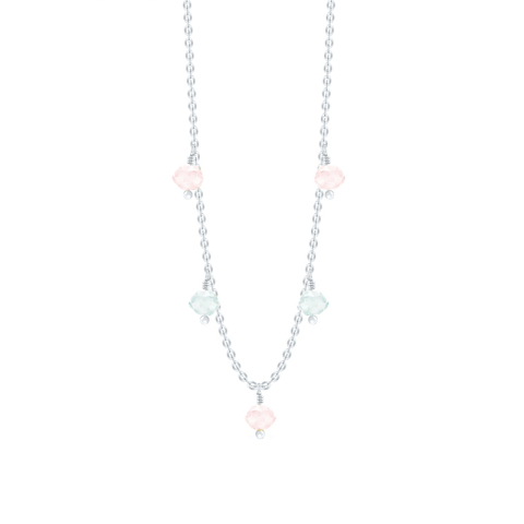 ID Fine IDN026SLBLUE/ROSE Ibiza ketting in zilver roze kwarts blauwe aquamarijn