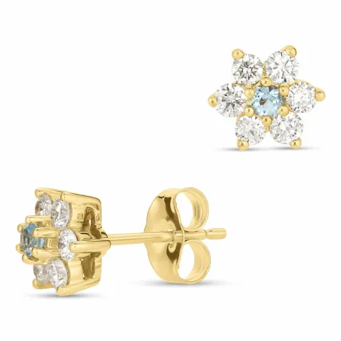 oorsteker in 9 karaat goud met diamant en topaas