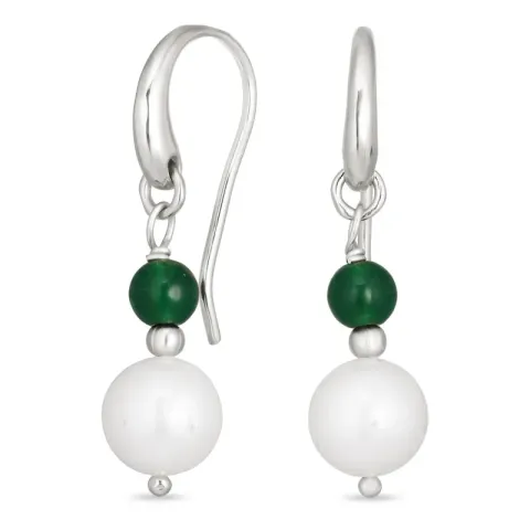 verzamelmonster lange groen onyx oorbellen in zilver