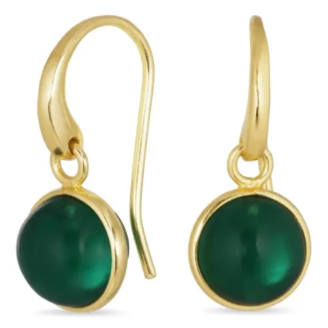 verzamelmonster rond donkergroen kristal oorbellen in verguld messing - Loom Stones