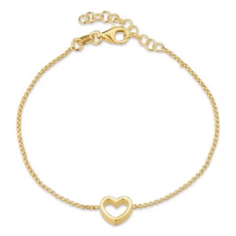testsieraad hart armband in verguld sterlingzilver met hanger in verguld sterlingzilver