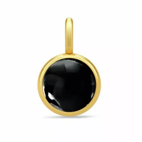 Julie Sandlau Primini rond zwart kristal hanger in verguld sterlingzilver zwart kristal
