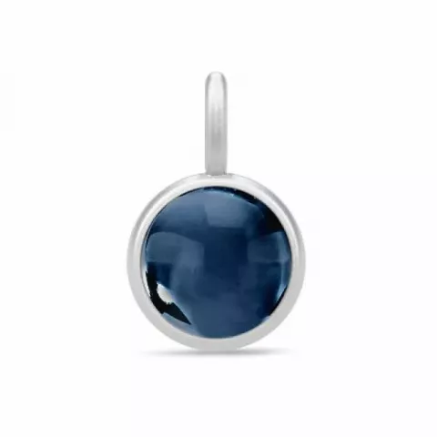 Klein Julie Sandlau rond blauwe kristal hanger in satijn gerodineerd sterling zilver donkerblauw kristal
