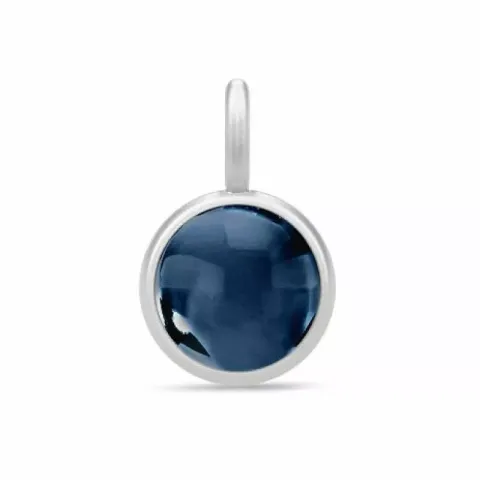 klein Julie Sandlau Primini rond blauwe kristal hanger in satijn gerodineerd sterling zilver donkerblauw kristal