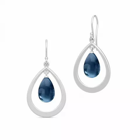 Julie Sandlau druppelvormig blauwe kristal oorbellen in satijn gerodineerd sterling zilver blauwe kristal