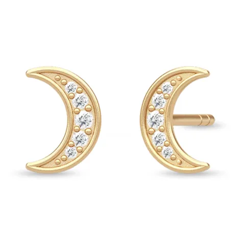 Julie Sandlau Moon Balance oorsteker in verguld sterlingzilver witte zirkoon