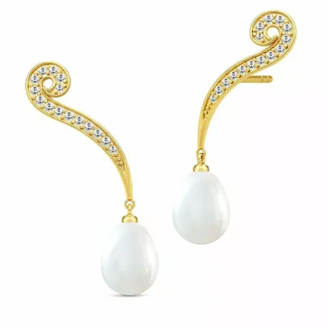 Julie Sandlau Ocean drop parel oorbellen in verguld sterlingzilver witte zirkoon