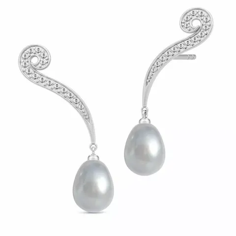 Julie Sandlau Ocean drop grijs parel oorbellen in satijn gerodineerd sterling zilver witte zirkoon