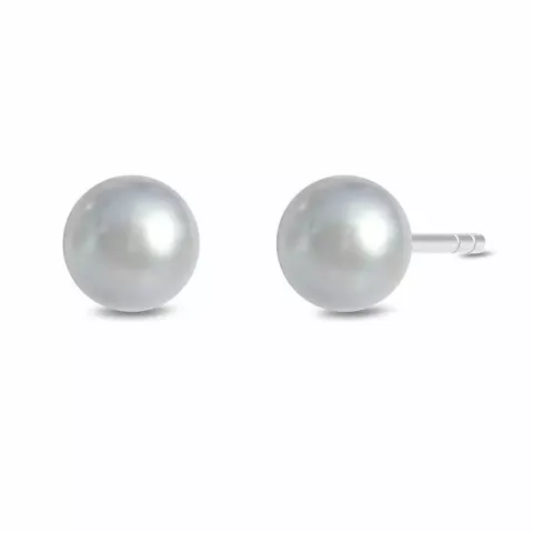 6 mm Julie Sandlau Ocean grijs parel oorbellen in satijn gerodineerd sterling zilver