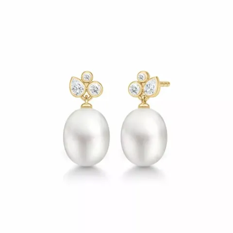 Julie Sandlau Treasure witte parel oorsteker in verguld sterlingzilver witte zirkoon