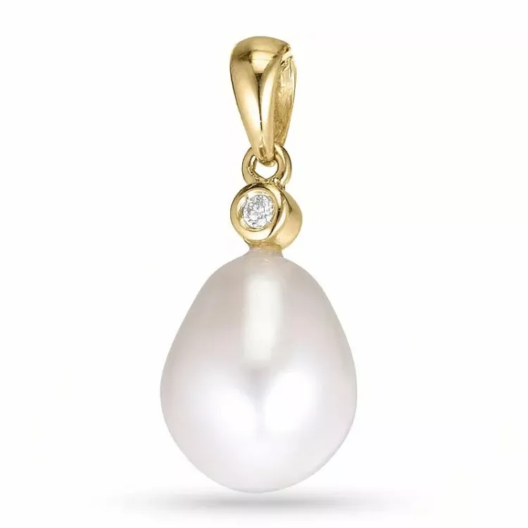 Ovaal parel diamanten hanger in 14 caraat goud 0,02 ct