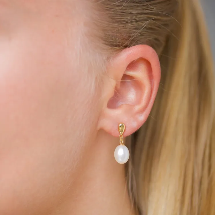 7 - 8 mm parel oorbellen in verguld zilver