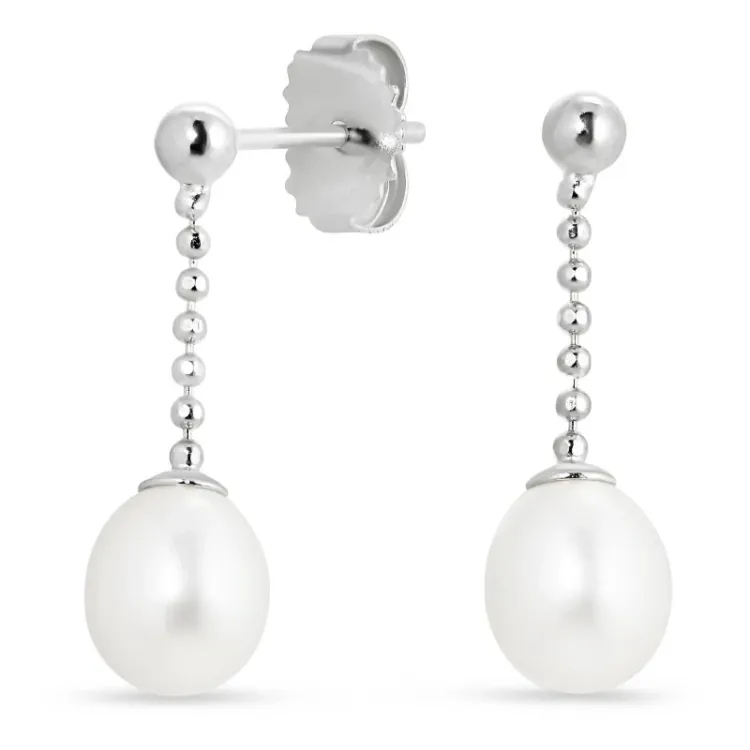 lange parel oorbellen in zilver