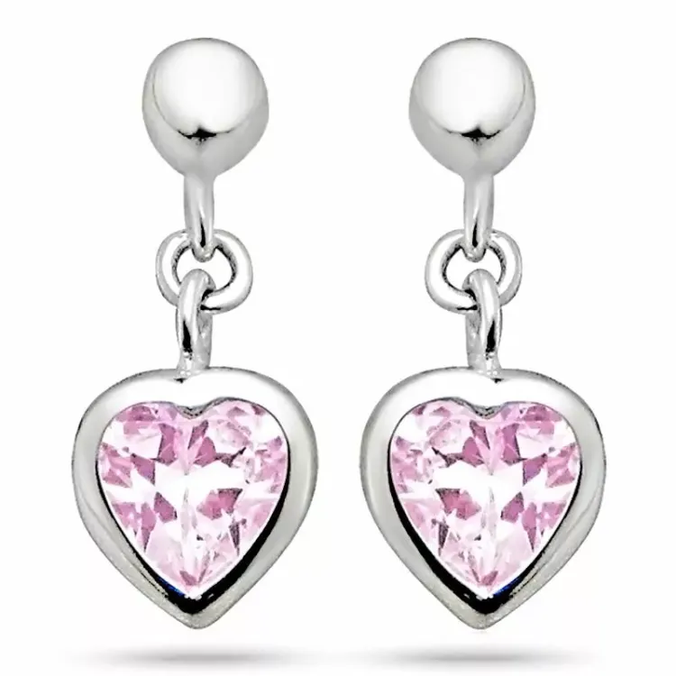 Klein hart roze zirkoon oorbellen in zilver met rhodinatie
