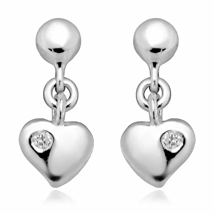 Klein hart zirkoon oorbellen in zilver met rhodinatie