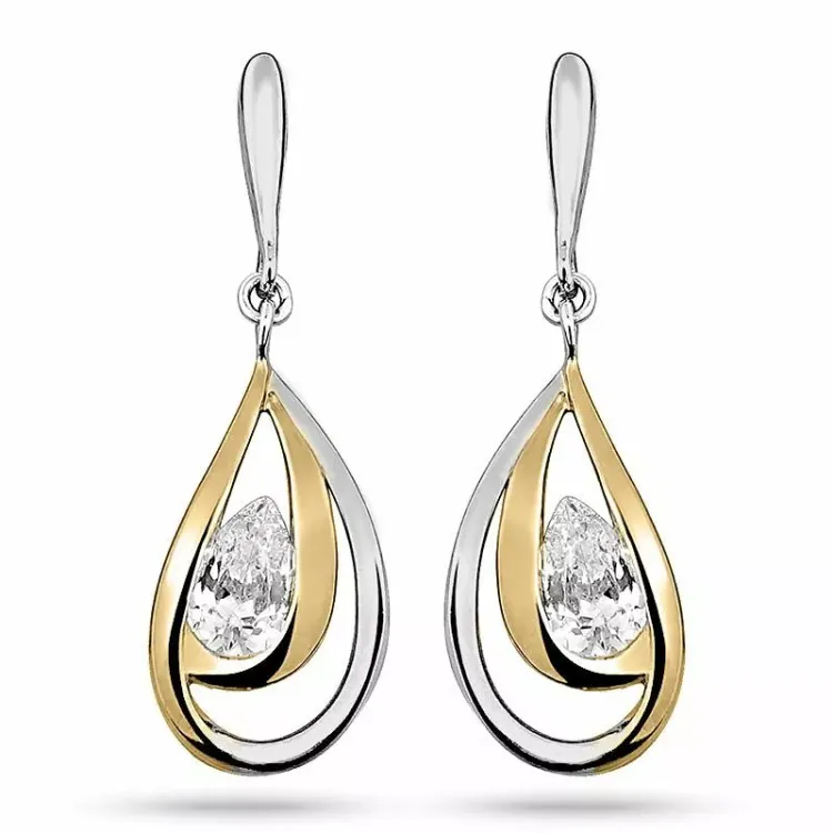 Lange druppel oorbellen in zilver met verguld zilver