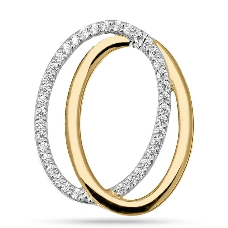 Groot ovaal zirkoon hanger in zilver en verguld sterlingzilver