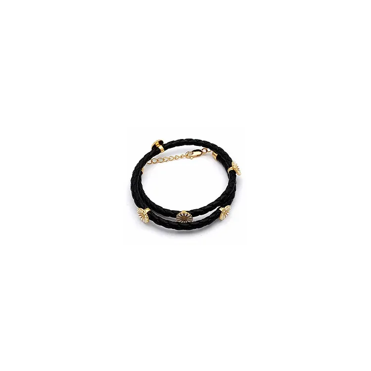 Armband in leren met margriet hanger in verguld sterlingzilver