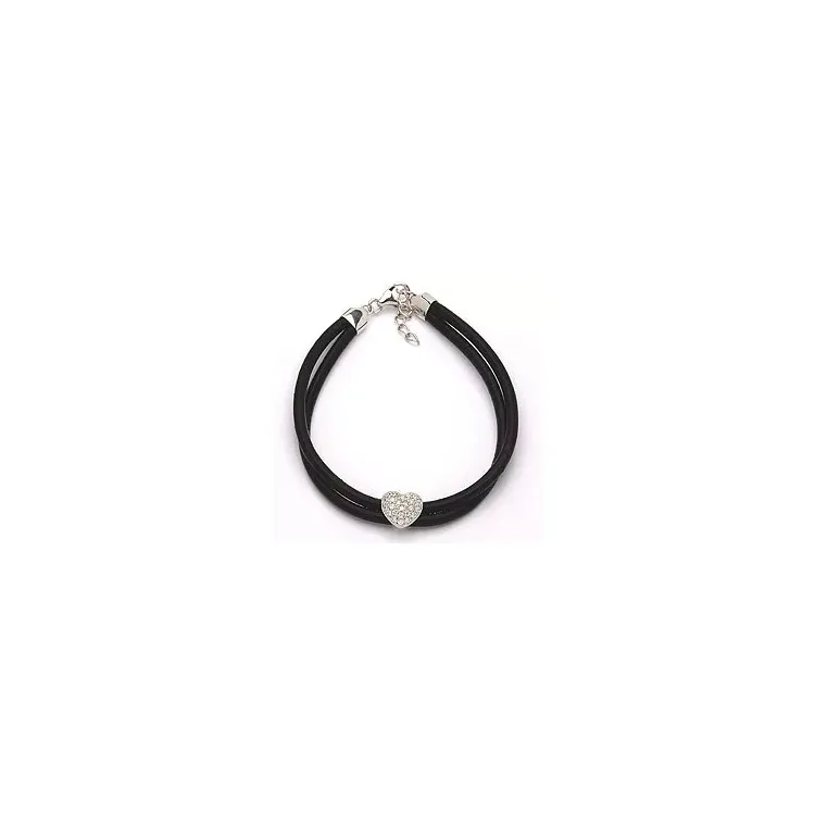 Hart armband in leren met hartjes hanger in gerodineerd zilver