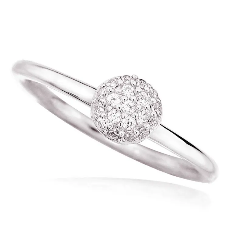 Eenvoudige rond witte zirkoon ring in gerodineerd zilver