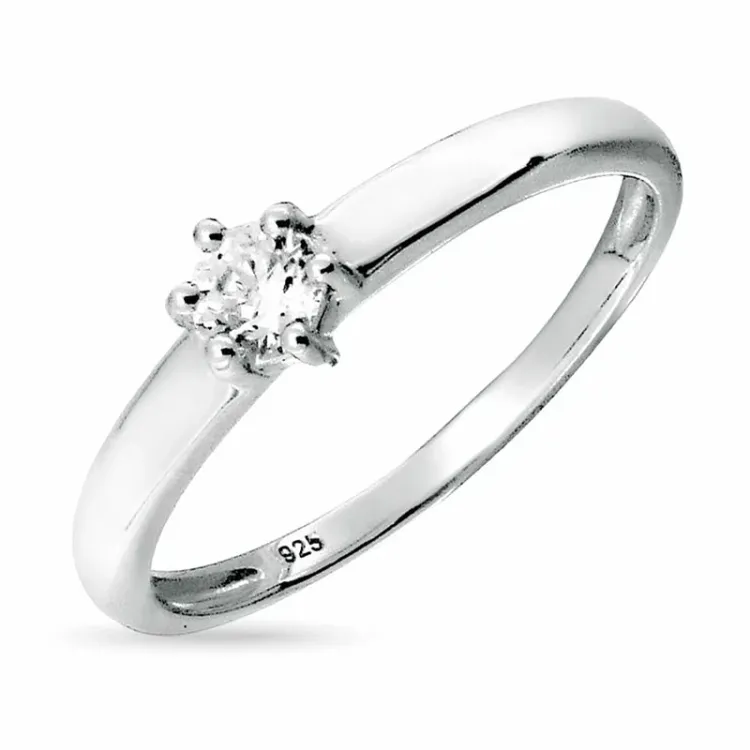 rond witte zirkoon ring in gerodineerd zilver