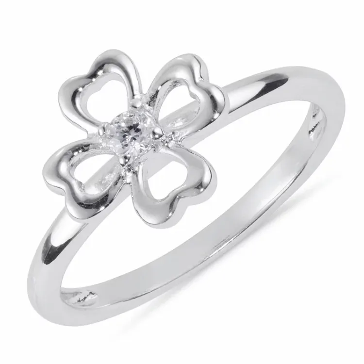 bloem witte ring in gerodineerd zilver