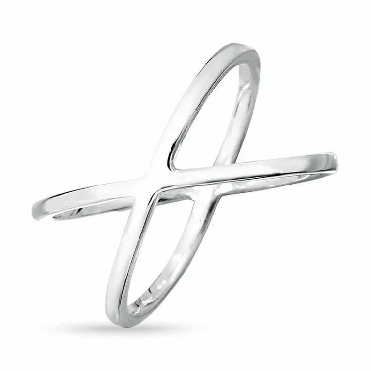 Eenvoudige kruisje ring in gerodineerd zilver