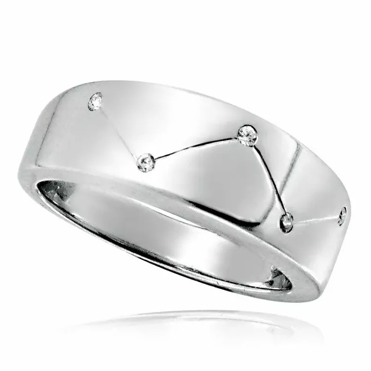 met structuur witte zirkoon ring in gerodineerd zilver