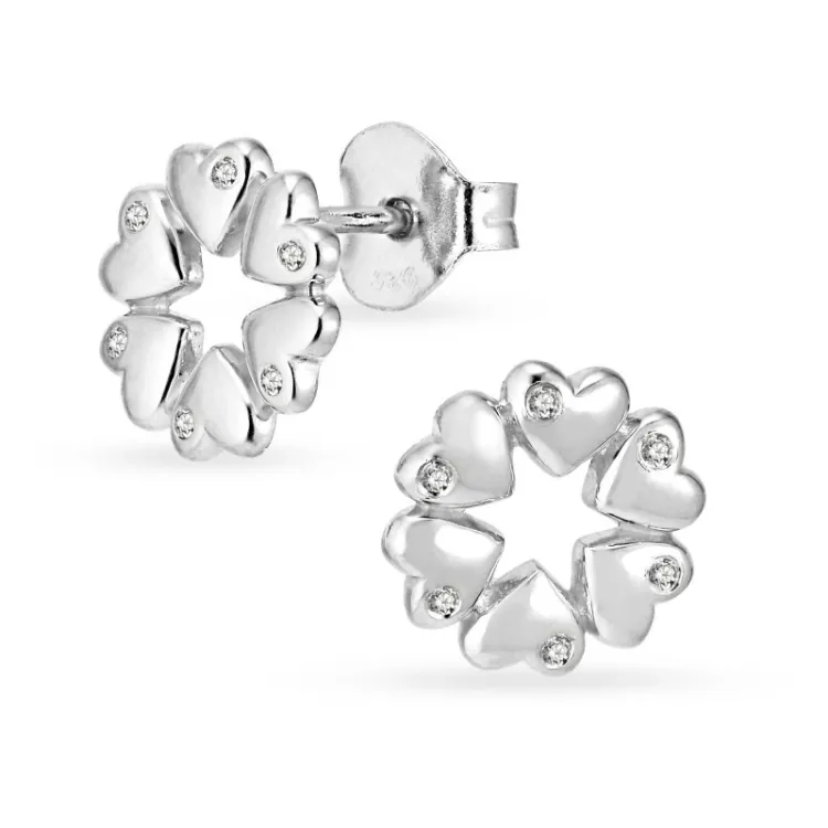 hart zirkoon oorsteker in zilver