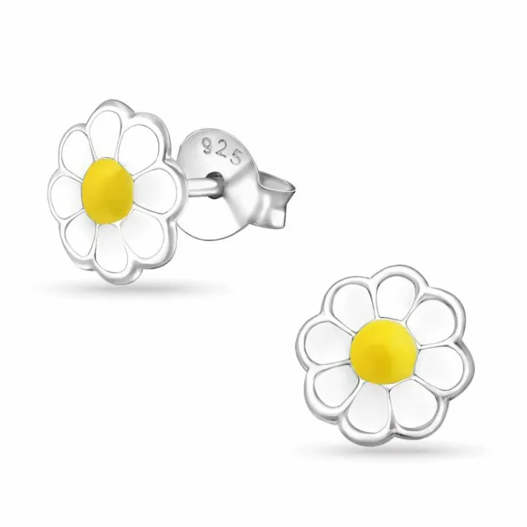 6,5 mm margriet oorbellen in zilver - Little Ones