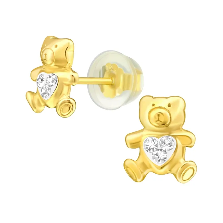 teddybeer oorsteker in verguld sterlingzilver - Little Ones