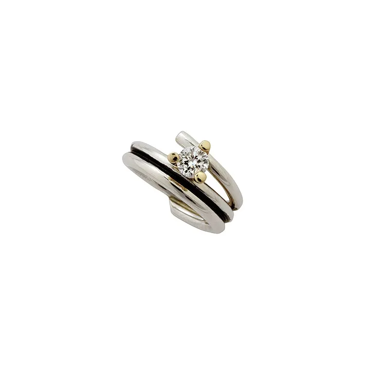 RS of Scandinavia ring in geoxideerd sterlingzilver met 14 karaat goud witte zirkoon