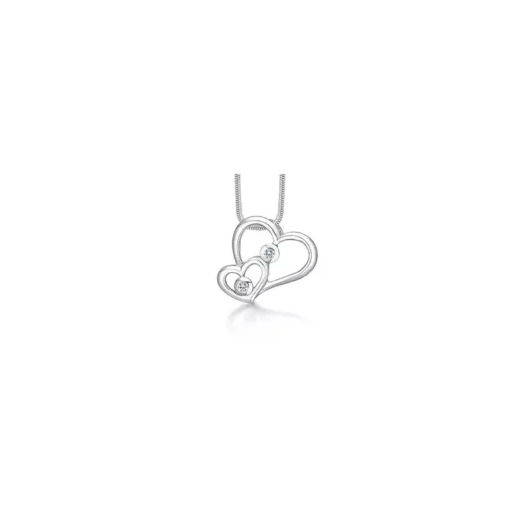 RS of Scandinavia hart hanger met ketting in zilver witte zirkonen
