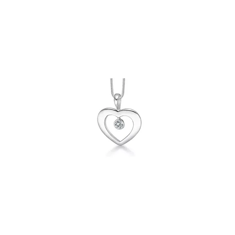 RS of Scandinavia hart hanger met ketting in zilver witte zirkoon
