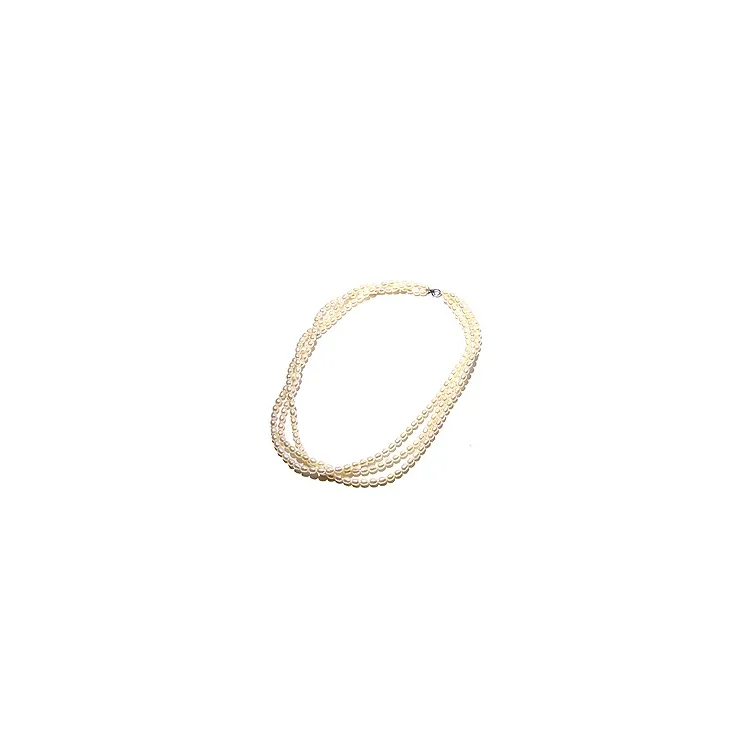 witte 3 rijen parelketting met zoetwaterparel.
