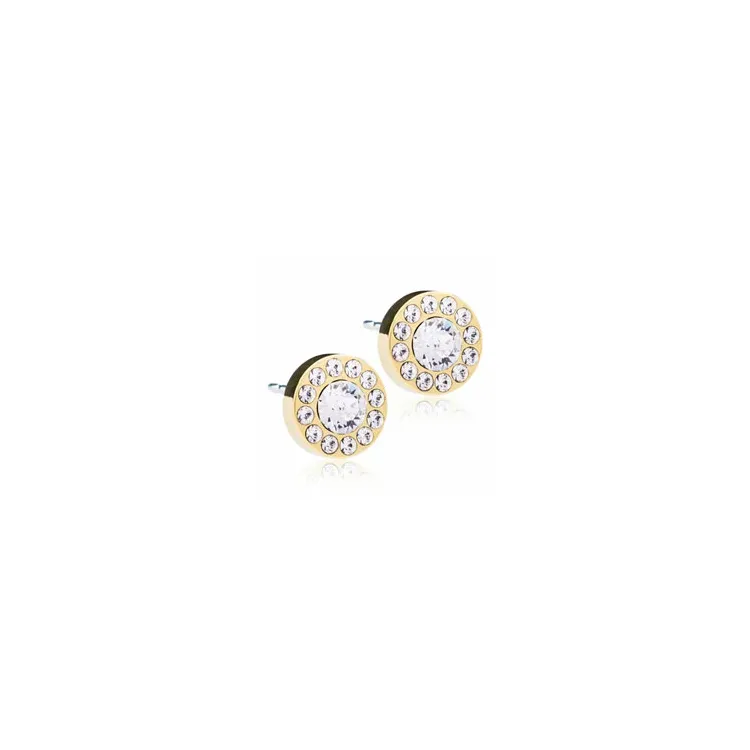 Blomdahl rond oorbellen in verguld titanium witte swarovski kristallen