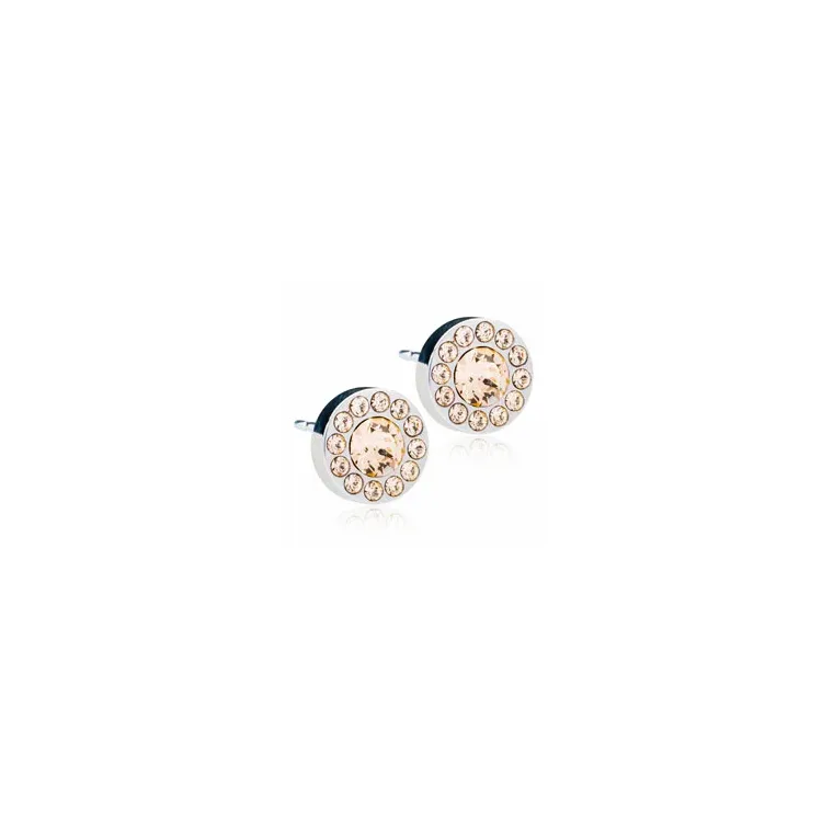 Blomdahl rond oorbellen in titanium perzikkleurig swarovski kristallen