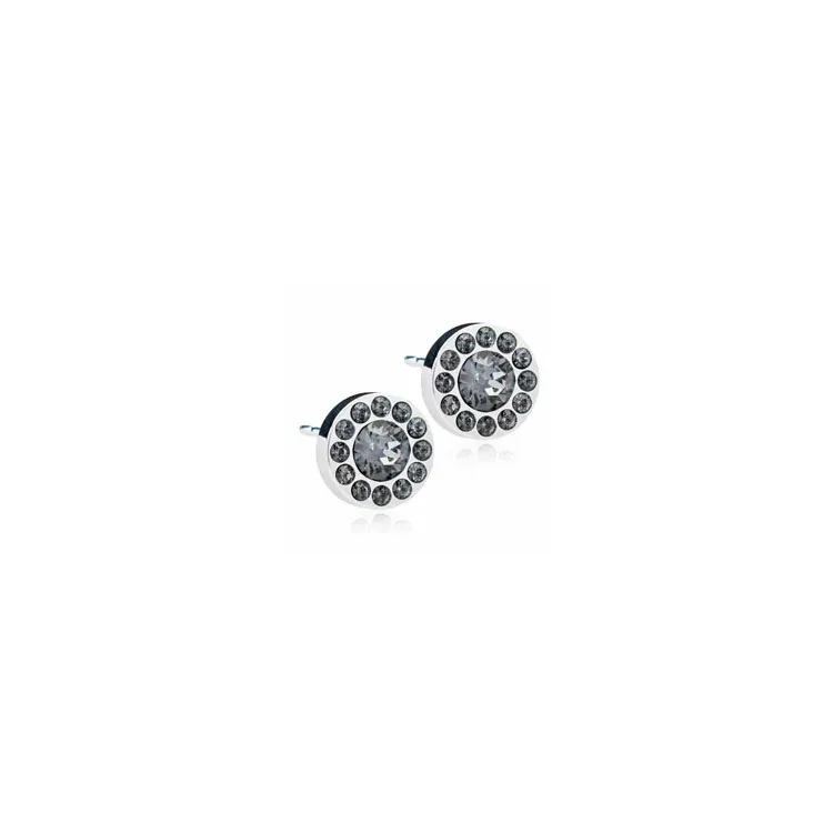 8 mm Blomdahl rond oorbellen in titanium zwart swarovski kristallen
