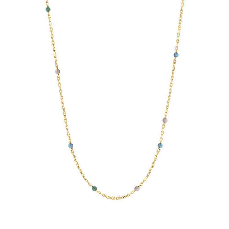 NORDAHL ANDERSEN ketting in verguld sterlingzilver roze kwarts groen aventurijn
