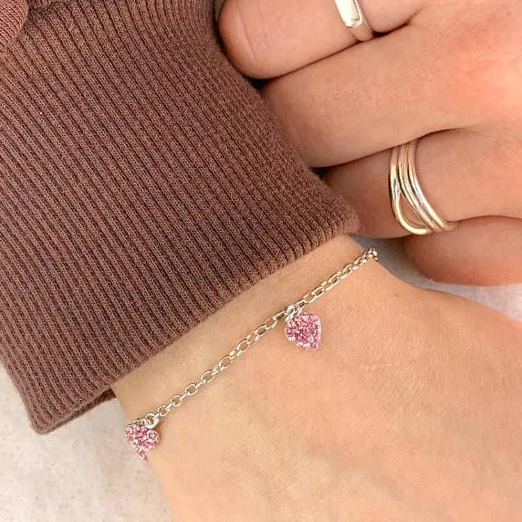 kinderen NORDAHL ANDERSEN hart armband in gerodineerd zilver roze zirkoon