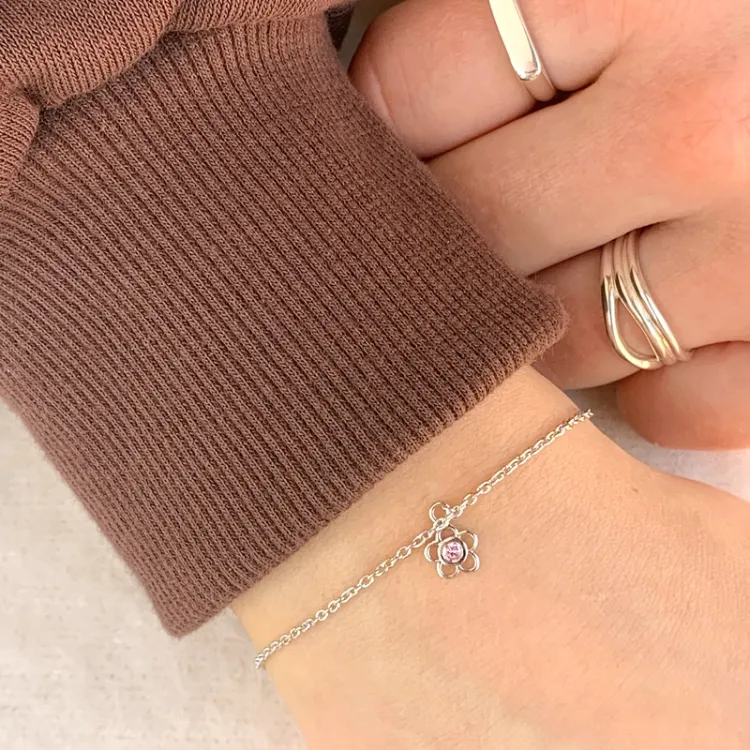 kinderen NORDAHL ANDERSEN bloem armband in gerodineerd zilver roze zirkoon