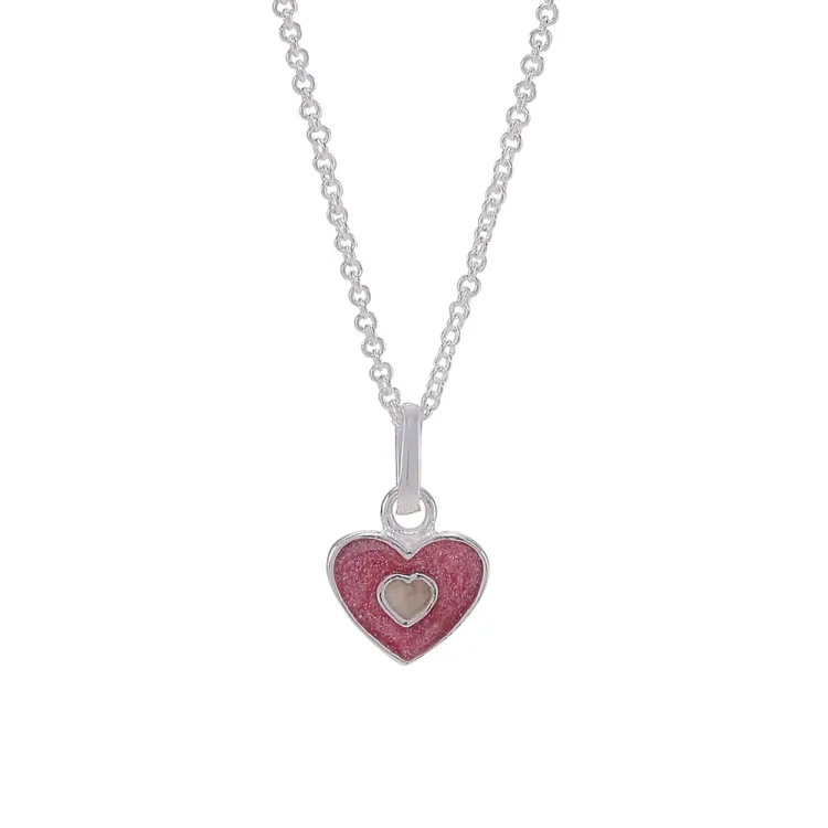 Nordahl andersen hart hanger met ketting in gerodineerd zilver roze emaille