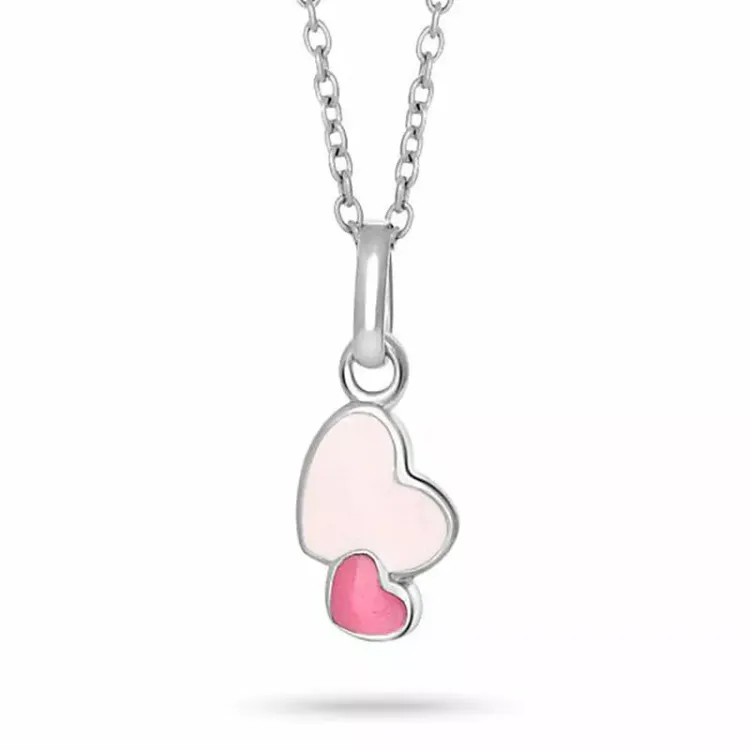 Nordahl andersen hart hanger met ketting in gerodineerd zilver roze emaille