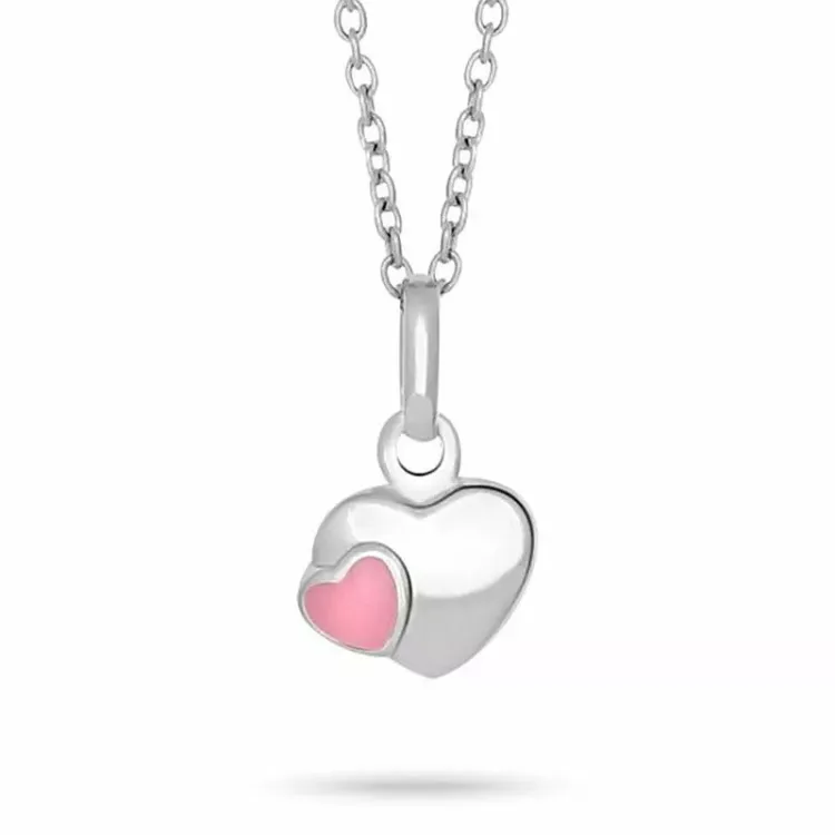Nordahl andersen hart hanger met ketting in gerodineerd zilver roze emaille