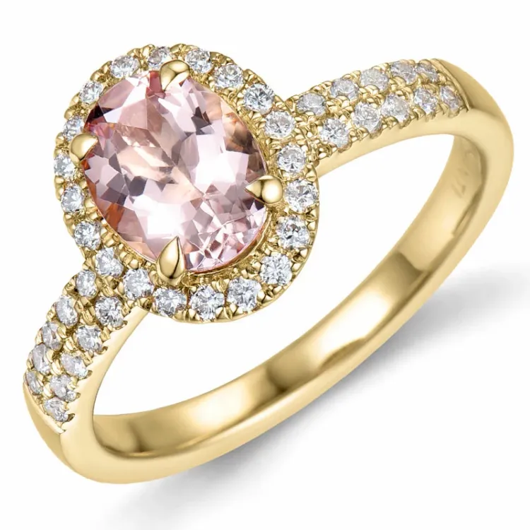 morganit diamant ring in 14 karaat goud 1,28 ct 0,53 ct