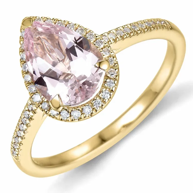 morganit diamant ring in 14 karaat goud 1,80 ct 0,16 ct